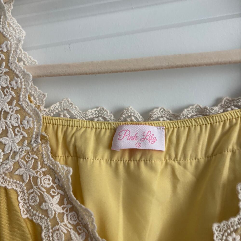 Pink Lily Savor This Feeling S Babydoll Mustard Lace Mini Dress Prairie Tiered - Picture 3 of 13